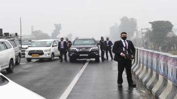 Prime Minister Narendra Modi waiting at a flyover after protesters blocked road in Punjab.