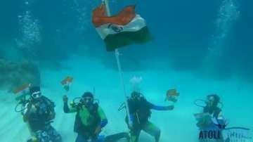 Underwater Flag hoisting by Atoll Scuba Team of UT of Lakshadweep.