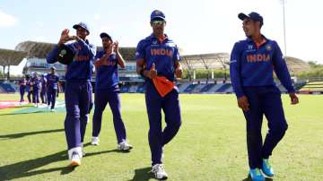 India U19 players celebrating after a win in the ongoing Under-19 World Cup 2022