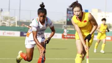 Indian women team in action against China during FIH Hockey Pro League game.