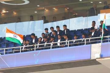 India U19 team enjoying India vs West Indies 2nd ODI at Narendra Modi Stadium on Wednesday. 