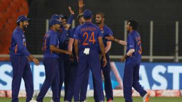 Indian players celebrate after taking a wicket during a white-ball game (File photo) 