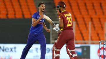 India pacer Prasidh Krishna celebrated after taking the wicket of Nicholas Pooran in the 2nd ODI.