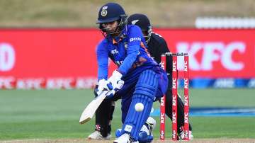 Indian woman player batting during the 1st ODI against New Zealand women