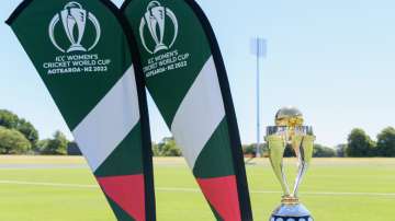 The Women's World Cup trophy seen during the ICC Women's Cricket World Cup 2022 warm up game