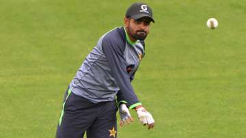 Pakistan batsman Babar Azam in fielding action during nets