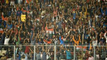 Fans of India react in the stands during the Third T20 International match between India and New Zea