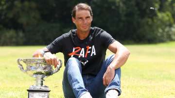 Rafael Nadal of Spain poses with the Norman Brookes Challenge Cup.