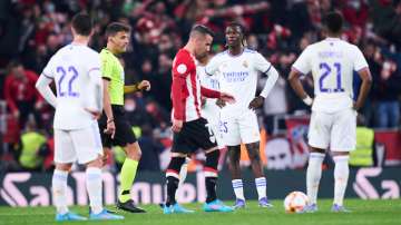 Edujardo Camavinga of Real Madrid looks on after being scored in Athletic Club vs Real Madrid game 