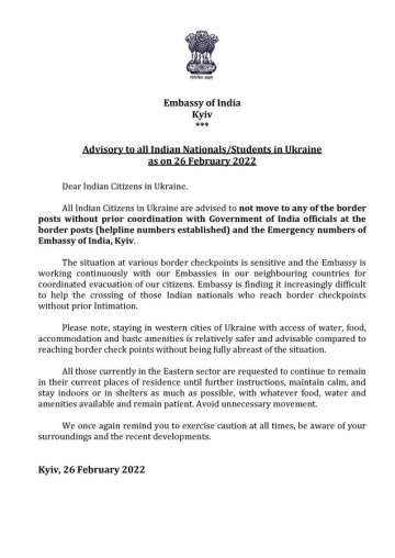 India Tv - Embassy of India in Kyiv, Ukraine in an advisory to Indian nationals