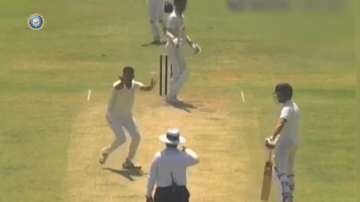 Prasidh Krishna appeals during the Ranji game between Karnataka and Jammu & Kashmir