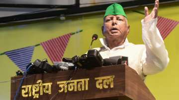 Rashtriya Janata Dal president Lalu Prasad Yadav addresses the party meeting in Patna