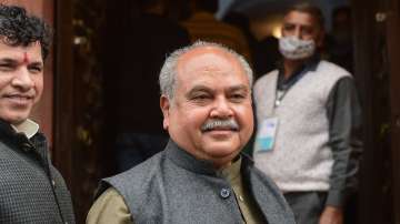 Union Agriculture Minister Narendra Singh Tomar at Parliament House complex, during the ongoing Budget Session.