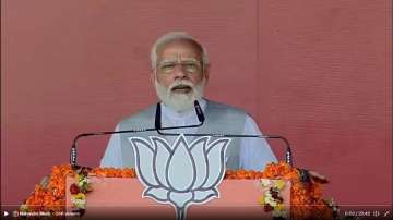 Prime Minister Narendra Modi addressing a rally in Deoria, UP.  