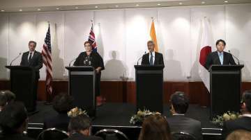  ,Left to right: US Secretary of State Antony Blinken, Australias Minister for Foreign Affairs Marise Payne, India's Minister of External Affairs S Jaishankar and Foreign Minister of Japan Yoshimasa Hayashi participate in the Quad foreign ministers press conference in Melbourne on Feb. 11, 2022.
 