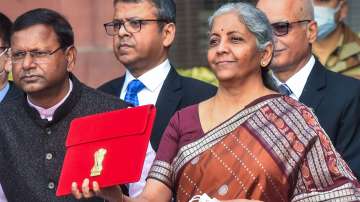 Union Finance Minister Nirmala Sitharaman holds a folder-case containing Budget 2022-23
