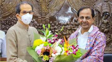 Telangana CM K Chandrashekar Rao meets with Maharashtra Chief Minister Uddhav Thackeray, in Mumbai.