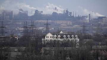 A metallurgical plant is seen on the outskirts of the city of Mariupol, Ukraine, Thursday, Feb. 24, 2022. 