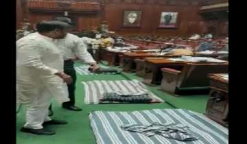 Congress MLAs protest in Karnataka Assembly over Eshwarappa's saffron flag remark