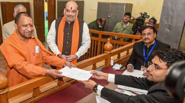 UP Chief Minister Yogi Adityanath with Union Home Minister Amit Shah files his nomination for upcoming UP Assembly elections, in Gorakhpur, Friday, Feb. 04, 2022.