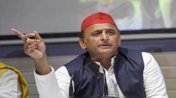 Samajwadi Party President Akhilesh Yadav addresses a press conference at party office in Lucknow.?