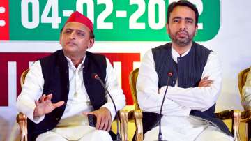 Akhilesh Yadav and Jayant Chaudhary address the media during a joint press conference in Agra, Friday, Feb. 04, 2022.