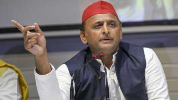 Samajwadi Party president Akhilesh Yadav addresses a press conference at party office in Lucknow, Tuesday, March 8, 2022.