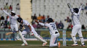 Indian players successfully appeals for the the wicket Sri Lanka's Lahiru Thirimanne during the seco