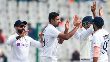 India’s Ravichandran Ashwin celebrates the wicket of Sri Lankas Lahiru Thirimanne in their 2nd innin