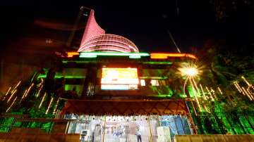 BSE is lit up during Muhurat trading to mark the Diwali festival, in Mumbai, Saturday, Nov. 14, 2020.