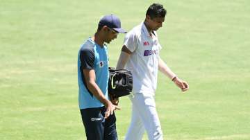 Navdeep Saini walks off the field along with the physio after suffering an injury (File photo)