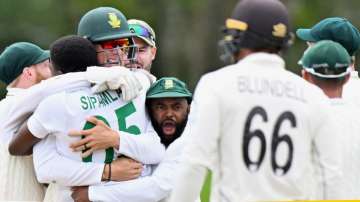 South Africa players celebrate after taking a wicket during NZ vs SA 2nd Test (File photo)