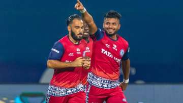 Jamshedpur players celebrate after scoring a goal during Jamshedpur FC vs Hyderabad FC ISL game (Fil