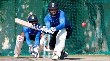 Hanuma Vihari of India during a practice session ahead of India vs Sri Lanka pink ball Test 