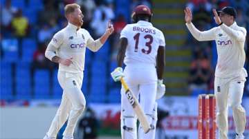 England all-rounder Ben Stokes celebrates after taking a wicket aginst West Indies in the first Test