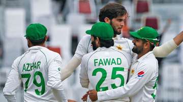 Pakistan players celebrate after taking a wicket during PAK vs AUS 1st Test