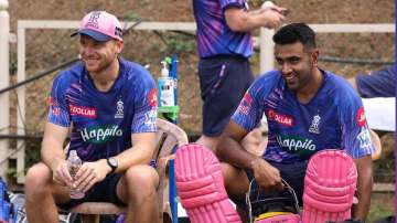 Jos Buttler and R Ashwin during RR's practise session ahead of IPL 2022