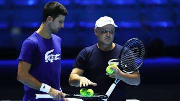 Novak Djokovic of Serbia with his coach Marian Vajda during a practice session (File photo)