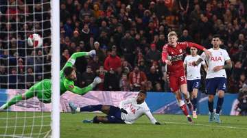 Middlesbrough's Josh Coburn scores the first goal during the Emirates FA Cup Fifth Round match again