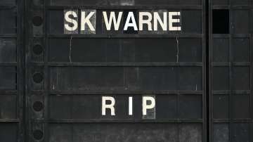 A tribute to Shane Warne is seen on the old scoreboard during the Marsh One Day Cup match between Vi