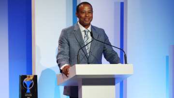 Inductee Tiger Woods speaks during the 2022 World Golf Hall of Fame Induction.
