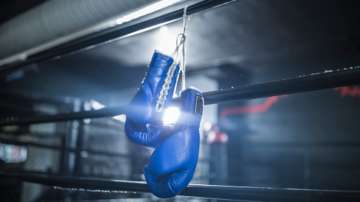 Boxing gloves hanging in boxing ring (Representational photo)