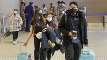 Indian nationals, evacuated from crisis-hit Ukraine, upon their arrival at the airport in Mumbai, Tuesday, March 1, 2022. 