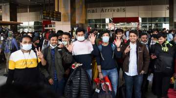 Indian nationals evacuated from war-torn Ukraine arrive at the Indira Gandhi International Airport, in New Delhi, Tuesday, Mar 1, 2022.