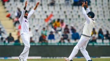 India’s Ravindra Jadeja celebrates his 5th wicket of Sri Lankas Lahiru Kumara during the 3rd day of 