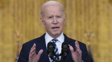 President Joe Biden speaks about the Russian invasion of Ukraine in the East Room of the White House, Thursday, Feb. 24, 2022, in Washington.