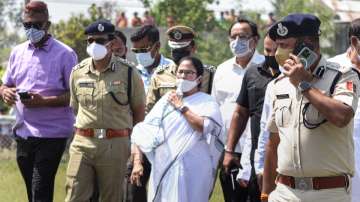 WB CM Mamata Banerjee on her way to visit those affected, after 8 people died in the violence that broke out at Bogtui village on Tuesday morning, in Birbhum district, Thursday.
