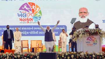 Narendra Modi, Khel Mahakumbh, Ahmedabad, Gujarat, roadshow, Rashtriya Raksha University, 