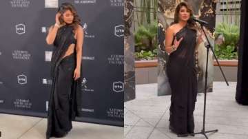 Host Priyanka Chopra Jonas channels her inner desi-girl in black saree during Pre Oscars event | VID