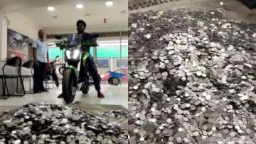 Tamil Nadu's Salem youth collected one rupee coin for three years to buy his dream bike. 
